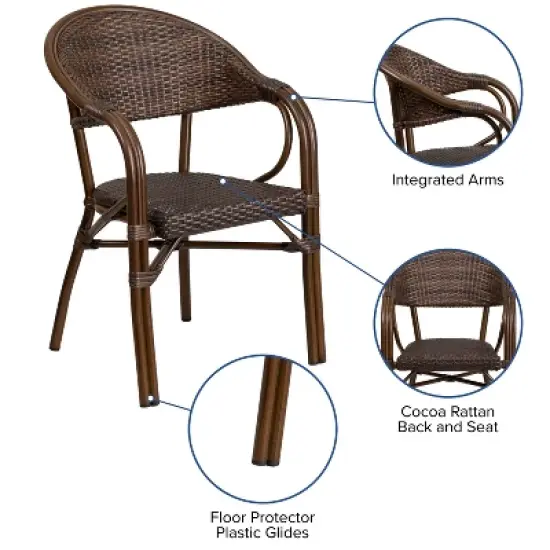 Merrick Lane Wicker Rattan Patio Chair With Curved Back And Aluminum Bamboo Frame image {4}