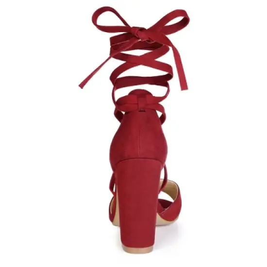 Allegra K Women's Crisscross Front Block Heeled Lace Up Sandals image {2}