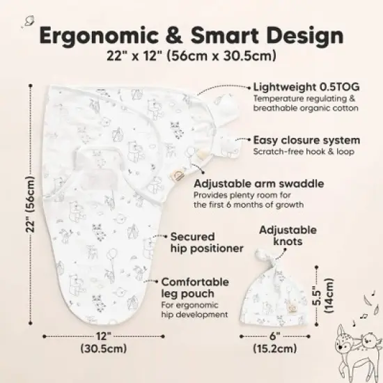 3-Pack Organic Swaddle Sleep Sacks Baby with Knot Hats, Newborn Premies Swaddles Wrap 0-3 Months, Ergonomic Wearable Blanket image {1}