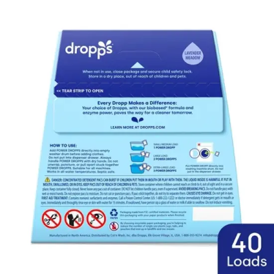 Dropps Laundry Odor & Stain Biobased Detergent Pods - Lavender Meadows - 40ct/12.6oz image {8}