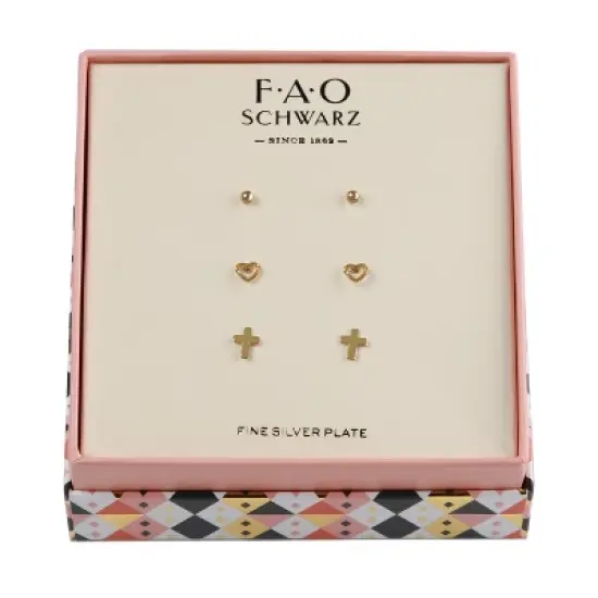 FAO Schwarz Cross, Heart and Ball Stud Trio Earring Set image {1}