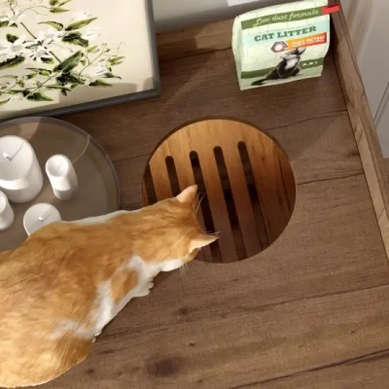 Large Hidden Cat Litter Box Cabinet with Drawer and Stairs, Indoor Enclosure and Side Table for Cats - The Pop Home image {6}