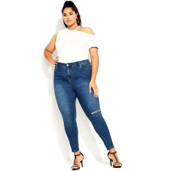 Women's Plus Size Asha Spirit Crop Jean - mid denim | CITY CHIC image {5}
