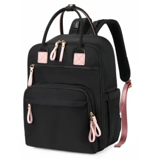 Itopfox Large Diaper Backpack with 18 Pockets, Water-Resistant Nylon, Insulated Bottle Holders, Stroller Straps (Black) image {7}