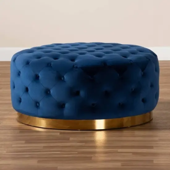 Sasha Velvet Upholstered Cocktail Ottoman Royal Blue/Gold - Baxton Studio image {4}