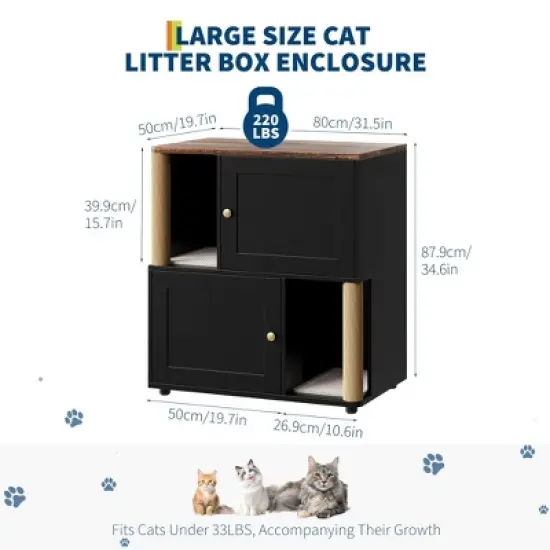 GustoWave Cat Litter Box Enclosure for 2 Cats, Litter Box Enclosure with Double Room, Hidden Enclosed Cat Litter Box Furniture image {1}