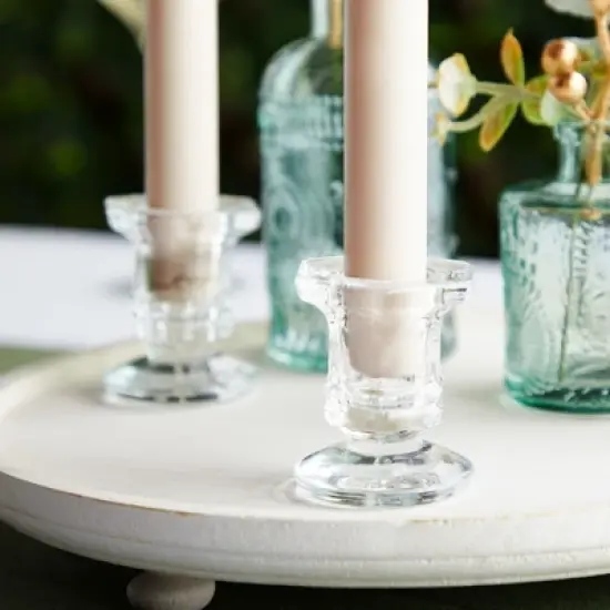 Crystal Glass Candle Holders Set of 12, Clear Taper Candlestick Pillar Candle Holder 2"x2"x2.3" image {2}