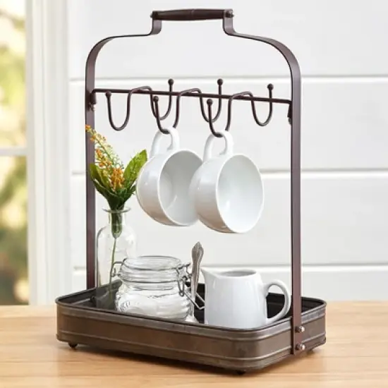 The Lakeside Collection Galvanized Metal Coffee Mug and Cup Holder with Storage Tray image {6}