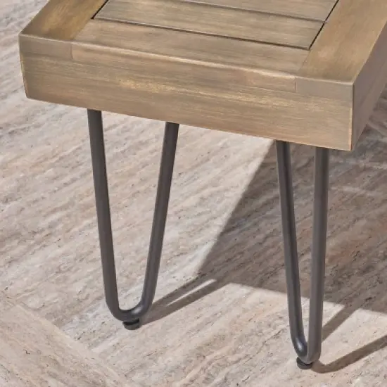 Jane Wood/Metal Patio Industrial Bench - Gray - Christopher Knight Home image {3}