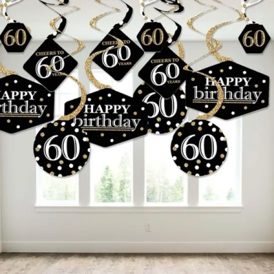 Big Dot of Happiness Adult 60th Birthday - Gold - Birthday Party Hanging Decor - Party Decoration Swirls - Set of 40 image {2}