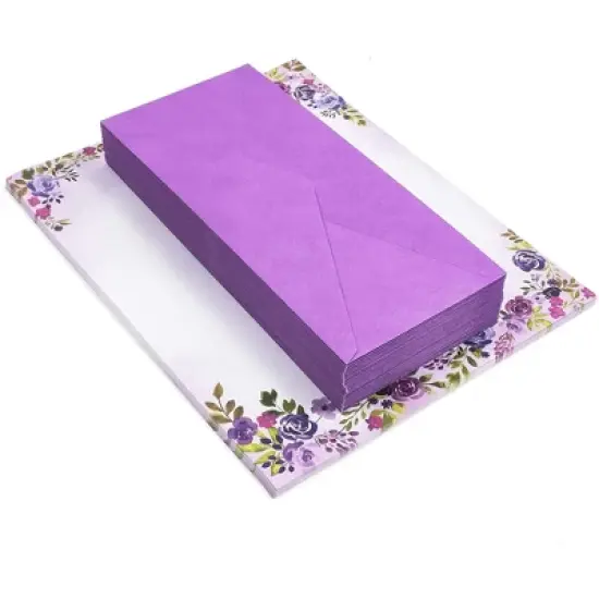 Pipilo Press 48 Pack Purple Watercolor Floral Stationery Paper and Envelopes Set, 8.5" x 11" image {5}