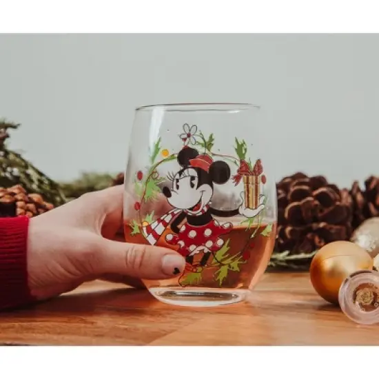 Silver Buffalo Disney Minnie Mouse Christmas Wreath Stemless Wine Glass | Holds 20 Ounces image {3}
