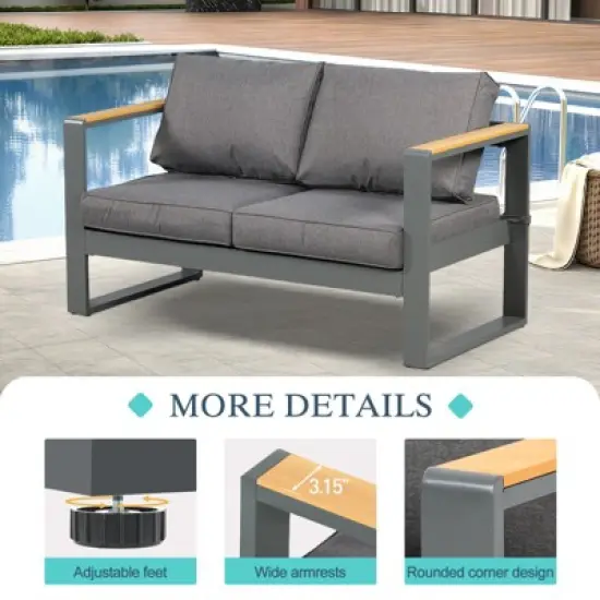 Aoodor Outdoor Aluminum Patio Furniture Sofa,  All-Weather Metal Outdoor Sofa Chairs with Washable Thick Cushion for Garden, Patio, Balcony and Proch image {8}