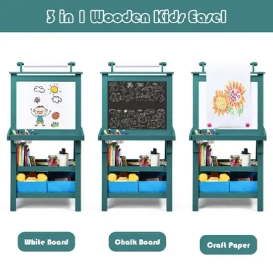 Costway 3 in 1 Double-Sided Wooden Kid's Art Easel Whiteboard image {6}