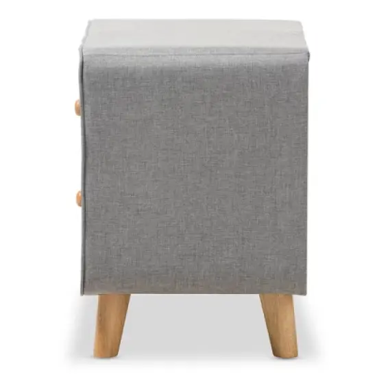 Jonesy Mid - Century Fabric Upholstered 2 - Drawer Nightstand - Gray - Baxton Studio image {2}