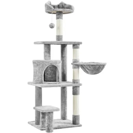 Yaheetech 57" Multi Level Cat Tower Tall Cat Tree with Basket & Condo & Scratching Post image {6}