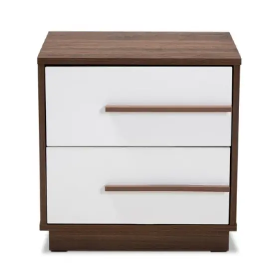 Mette Walnut Finished Wood Nightstand White - Baxton Studio image {6}