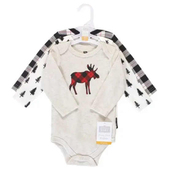 Hudson Baby Infant Boy Cotton Long-Sleeve Bodysuits 3pk, Moose image {1}