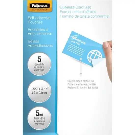 Fellowes Laminating Pouches 5mm 2-3/8x3-7/8" 5 Pack 572893 image {4}