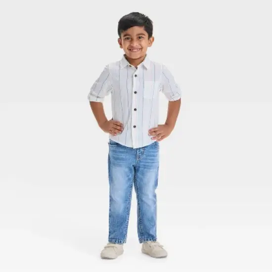 Toddler Boys' Button-Front Straight Leg Denim Pants - Cat & Jack&trade;Medium Wash image {2}