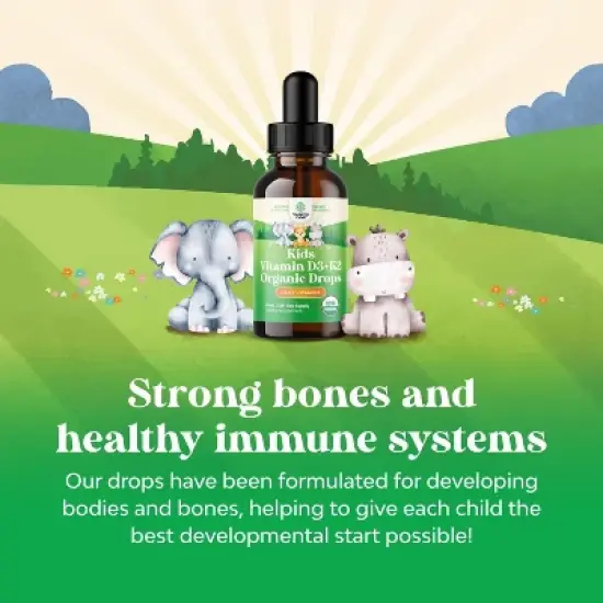 Kids Vitamin D3 K2 Drops, Organic Vitamin D for Strong Bones & Joints, Infants, Babies & Toddler Immunity Liquid Supplement, Nature's Craft, 60ml image {3}