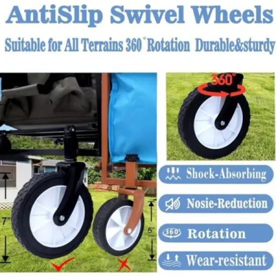 RISOKEYS Collapsible Foldable Beach Wagon Cart with 3pcs Waterproof Liner Bags & Strapping System, 360lbs Capacity,360&deg; All-Terrain Wheels image {6}