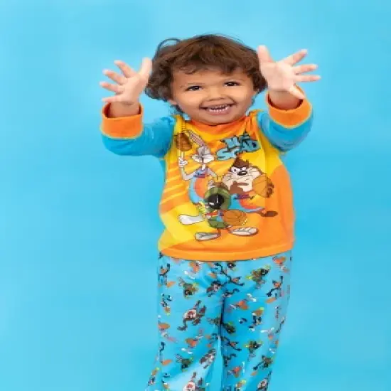 SPACE JAM Looney Tunes Buggs Bunny Tasmanian Devil Pajama Shirt and Pants Sleep Set Little Kid image {3}
