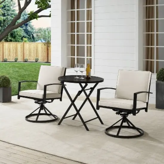 3pc Kaplan Outdoor Steel Bistro Set Oatmeal/Bronze - Crosley image {1}