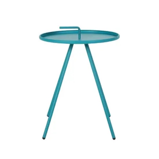GDFStudio Margaretta Outdoor Steel Side Table with Handle, Teal image {9}