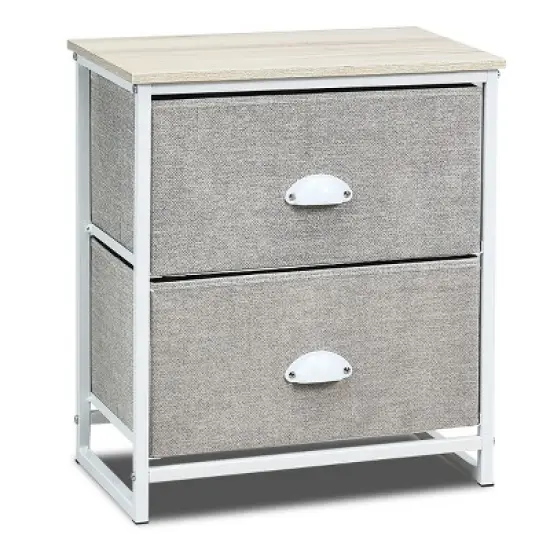 Tangkula 2-Drawer Nightstands Organizer End Table Storage Unit Bedroom White/Black image {5}