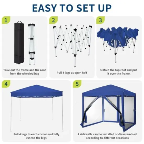 Instant Pop-Up Canopy Tent with Removable Mosquito Netting & 2 Zipper Doors, Portable Outdoor Shelter - Includes Wheeled Carry Bag image {3}
