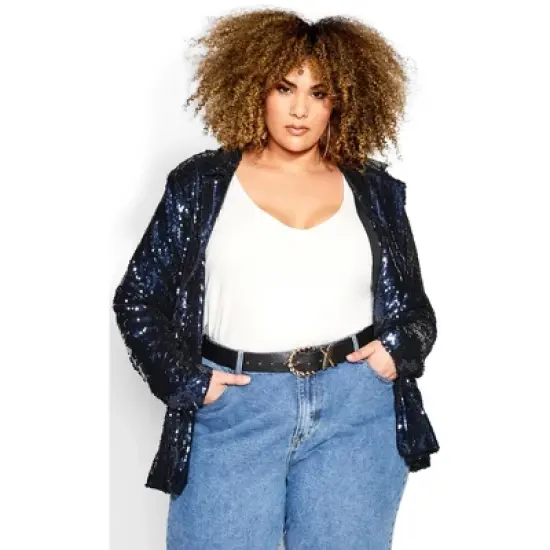 Women's Plus Size Sequin Seduction Jacket - navy | CITY CHIC image {4}