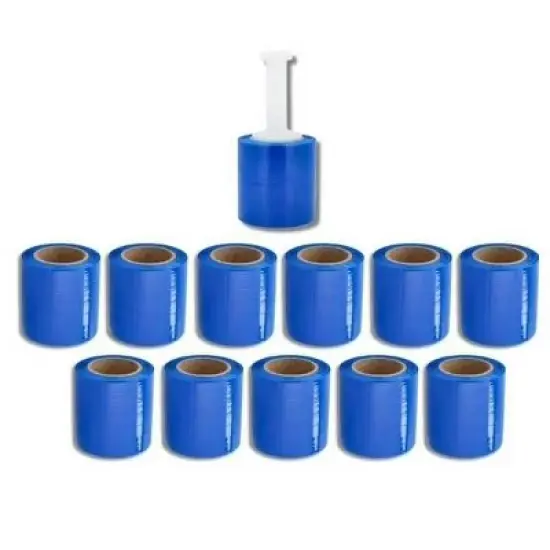 PSBM 12 Rolls 5"x1000 80 Gauge BLUE Shrink Wrap Stretch Film with handle Heavy Duty image {1}