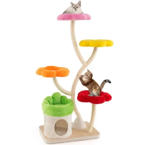 Tangkula 64" Multi-layer Cat Tower w/4 Colorful Flower-shaped Platforms Scratching Posts image {9}