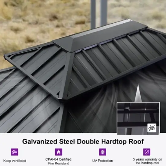 PURPLE LEAF Outdoor Gazebo Aluminum Frame Galvanized Steel Double Roof Patio Hardtop Gazebo with Curtains and Netting for Patio Lawn and Garden image {6}