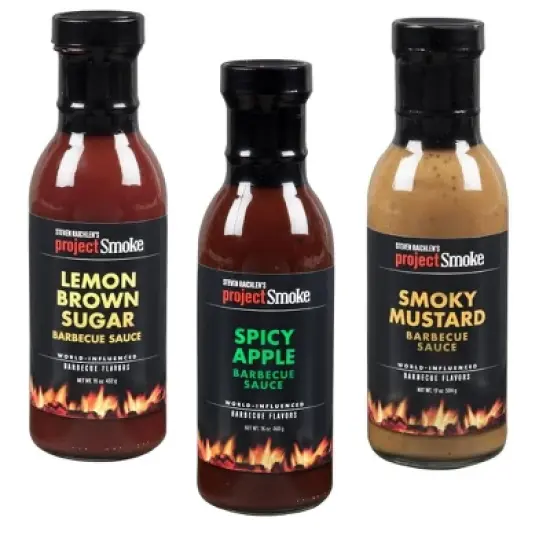 Steven Raichlen Project Smoke Barbecue Sauce Gift Box- 3 Pack- Spicy Apple, Smoky Mustard, Lemon Brown Sugar- Great Gift- Chicken Ribs Fish Veggies image {1}