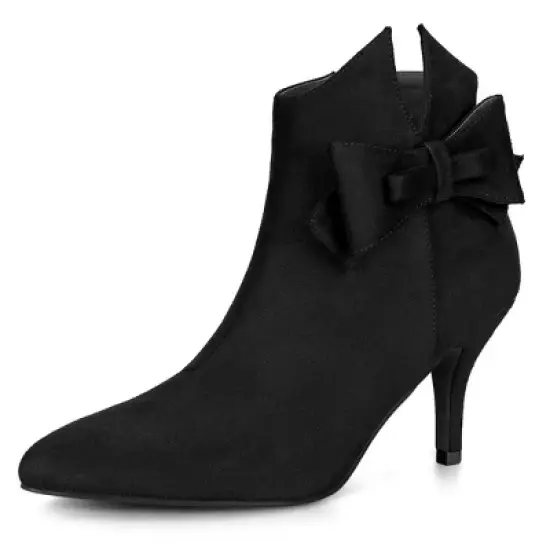 Allegra K Women's Point Toe Bow Stiletto Heel Ankle Boots image {13}