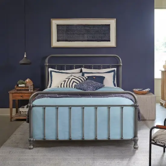 Queen Kirkland Metal Bed Aged Pewter - Hillsdale Furniture image {1}