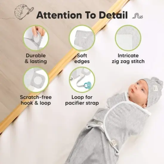 3-Pack Organic Swaddle Sleep Sacks Baby with Knot Hats, Newborn Premies Swaddles Wrap 0-3 Months, Ergonomic Wearable Blanket image {7}