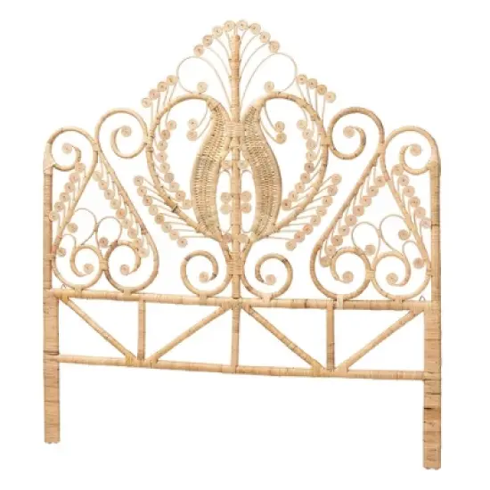 Queen Size Caelinus Rattan Standalone Headboard Natural Brown - Baxton Studio image {2}