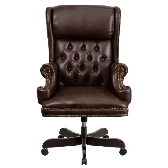 High Back Traditional LeatherSoft Tufted Executive Ergonomic Office Leather Chair Brown - Flash Furniture image {3}