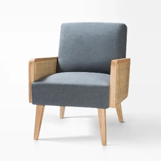 Chlo&eacute; Cane Arm Chair with Wood Base Living Room Upholstered Accent Chair with Rattan Armrest | Karat Home image {11}