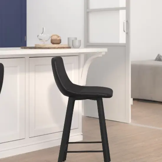 Flash Furniture Caleb Modern Armless 24 Inch Counter Height Stools Commercial Grade with Footrests and Matte Metal Frames, Set of 2 image {4}