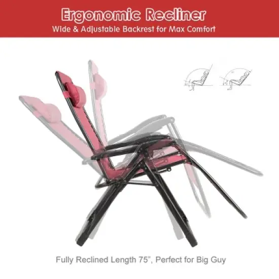 Tangkula Oversized Zero Gravity Lounge Chair Folding Recliner w/ Cup Holder & Pillow, Red image {6}