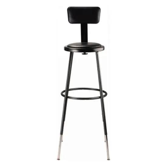 Set of 2 32"-39" Height Adjustable Heavy Duty Vinyl Padded Steel Accent Barstools with Backrest Black - Hampden Furnishings image {2}