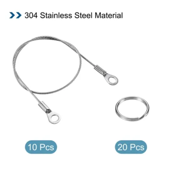 Unique Bargains Stainless Steel Retractable Thin Lanyard Cables with Key Rings 10 Pcs image {2}