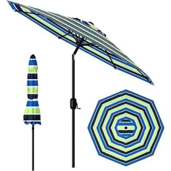 9FT Outdoor Patio Umbrella, 8-Rib Steel Frame with Smooth Crank & Tilt, UV-Blocking Waterproof Canopy for Tables & Poolside image {8}