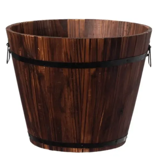 Gardenised Rustic Wooden Whiskey Barrel Planter with Durable Medal Handles and Drainage Holes - Perfect for Indoor and Outdoor Use image {9}