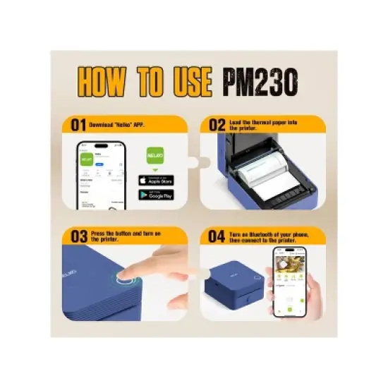 Nelko PM230 Portable Bluetooth Sticker Printer Blue with 2pk 54mmx3.5m White Rolls image {6}