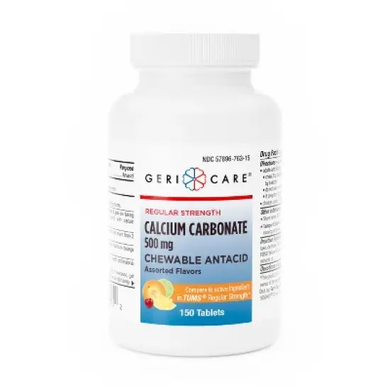 Gericare Calcium Carbonate Antacid 500mg Chewable Tablet Assorted Fruits, 150 Ct image {5}